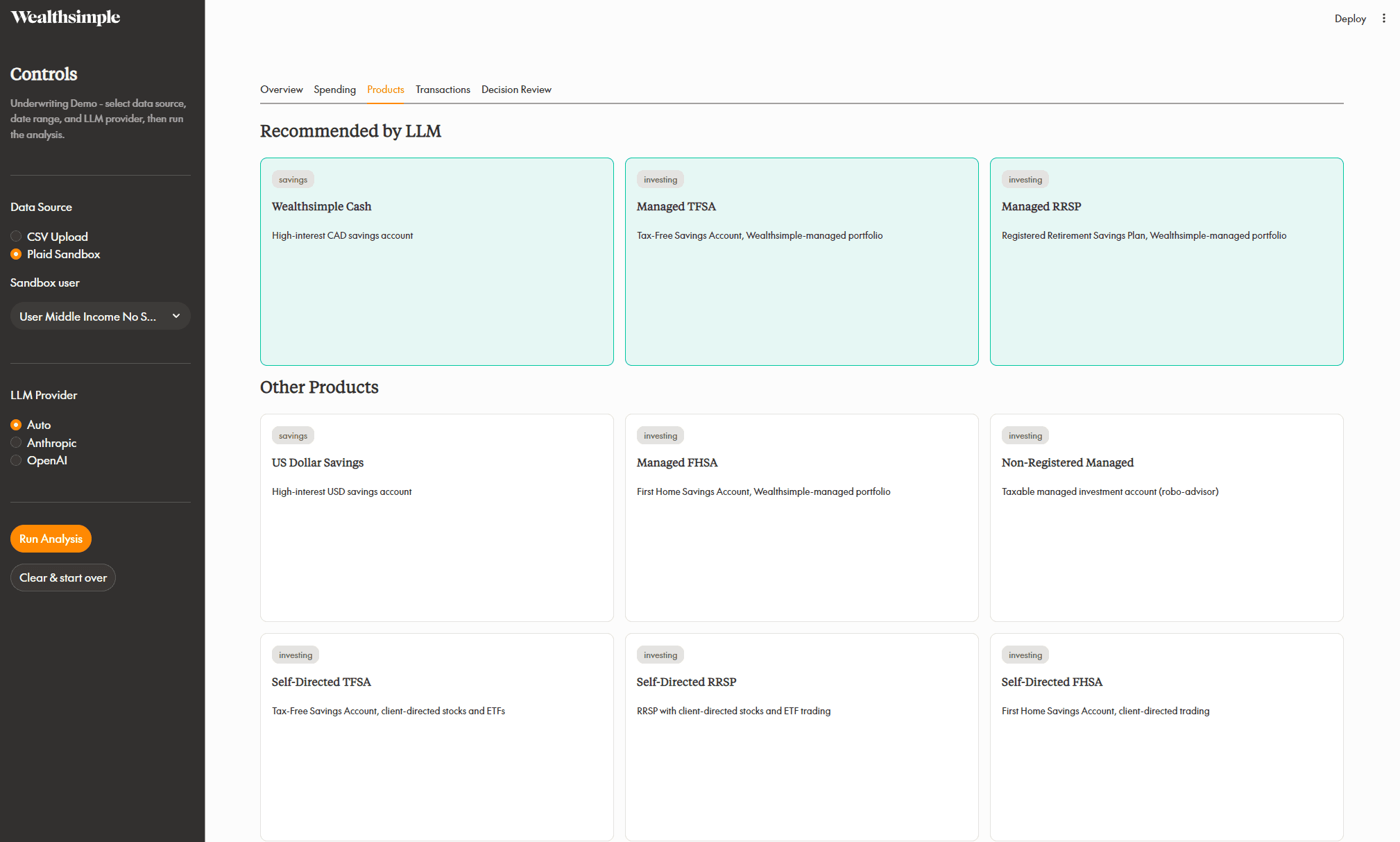Financial Underwriter Recommendation Prototype
