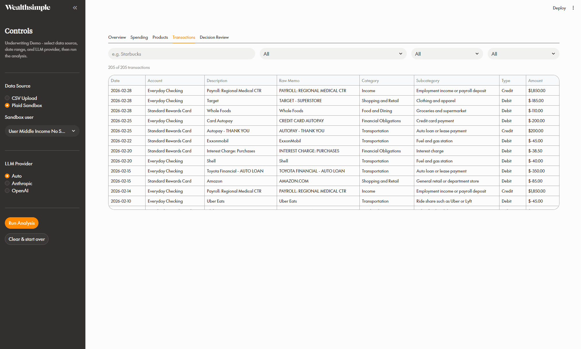 Financial Underwriter Recommendation Prototype