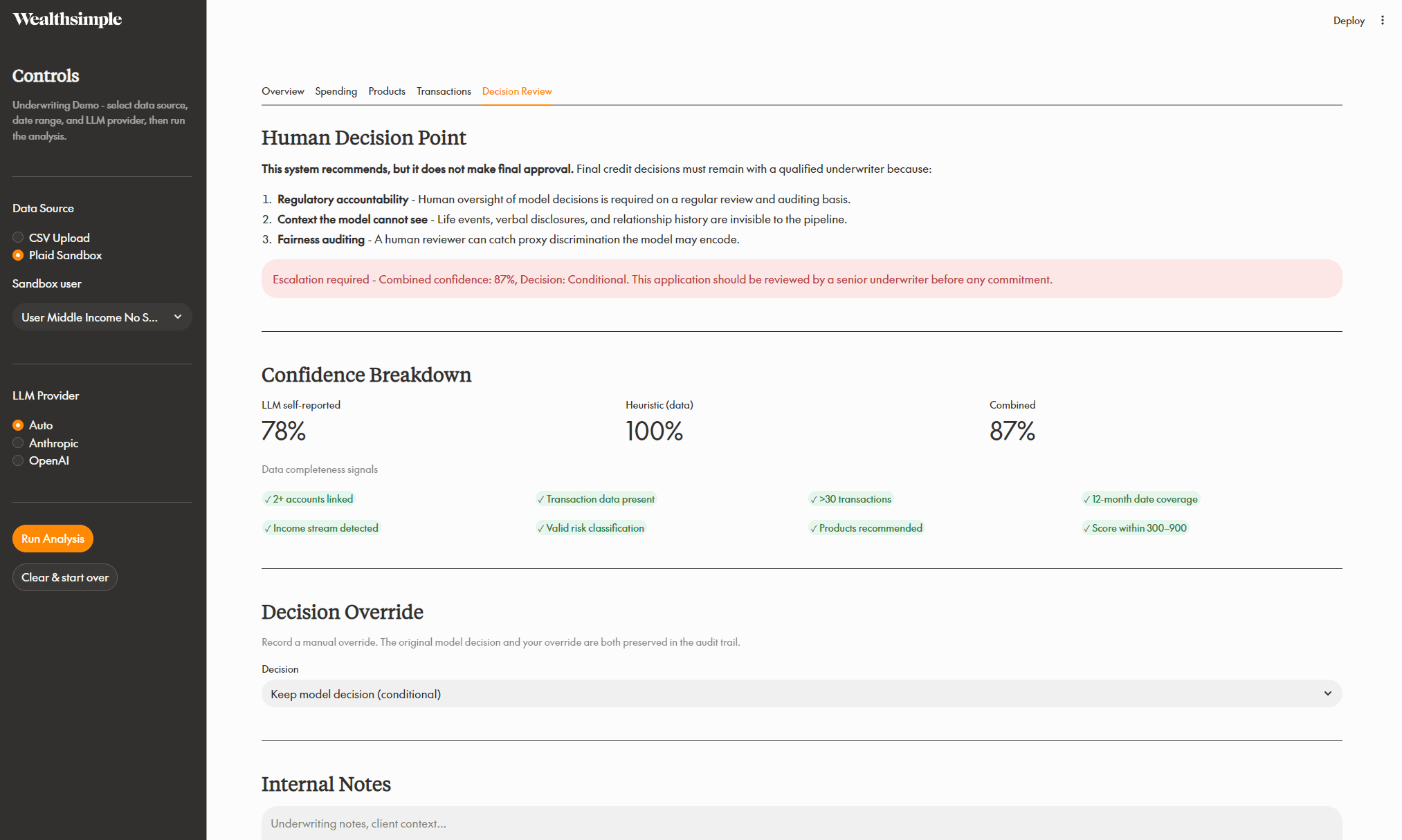 Financial Underwriter Recommendation Prototype